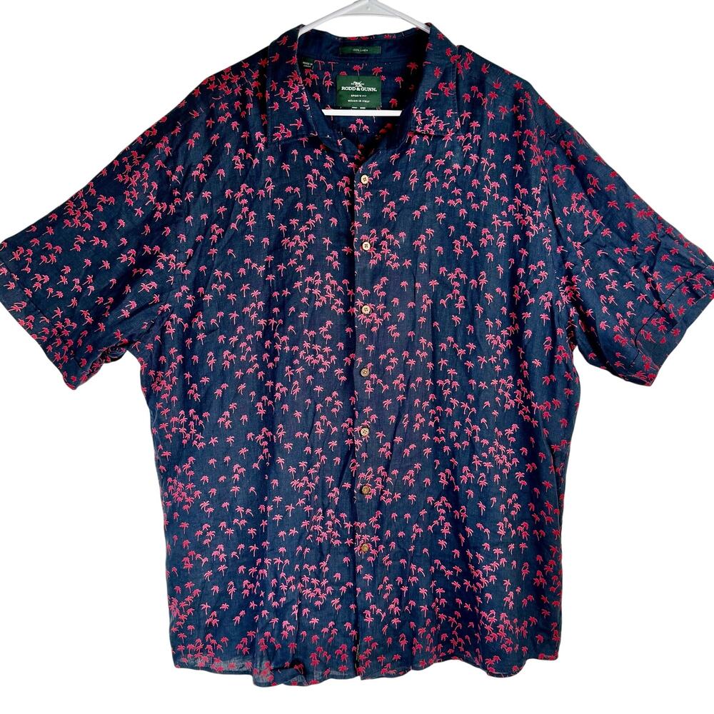 Rodd & Gunn Men's 100% linen Navy Pink Tropical short sleeve shirt sz 3xl Italy - Picture 2 of 6